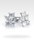 Floral Double Baguette, Double Pear & Round Diamond Stud Earrings in white gold