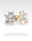 Floral Double Baguette, Double Pear & Round Diamond Stud Earrings in white gold, view 7