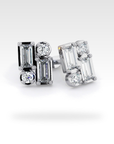 Baguette Round & Baguette Double Diamond Stud Earrings in white gold