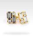 Baguette Round & Baguette Double Diamond Stud Earrings in white gold, view 5