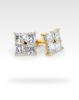 Floral Radiant Diamond Stud Earrings in white gold, view 4