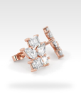 Floral Double Baguette, Double Pear & Round Diamond Stud Earrings in white gold, view 8