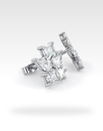 Floral Double Baguette, Double Pear & Round Diamond Stud Earrings in white gold, view 3