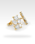 Floral Double Baguette, Double Pear & Round Diamond Stud Earrings in white gold, view 4