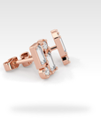 Baguette Round & Baguette Double Diamond Stud Earrings in white gold, view 7
