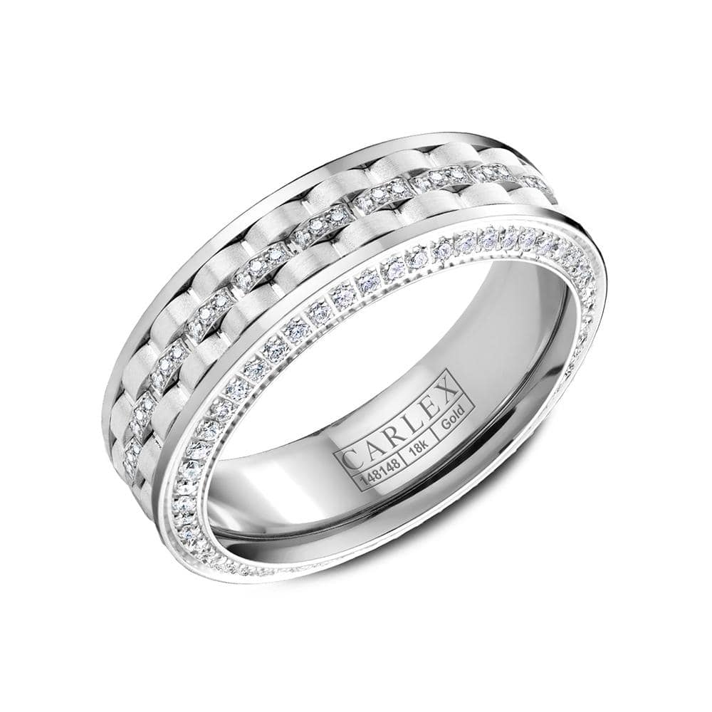 Diamond Half Frosted and Polished 3 Diamond Row Ring