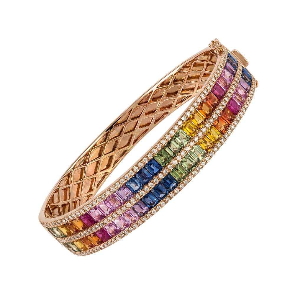 RAINBOW Multicolour Double Row Gemstone Bangle