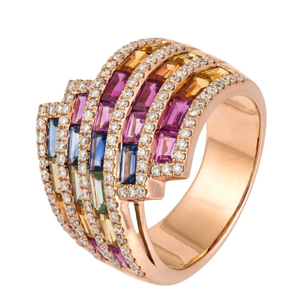 RAINBOW | Off-Centre Multicolour &amp; Diamond Set Ring
