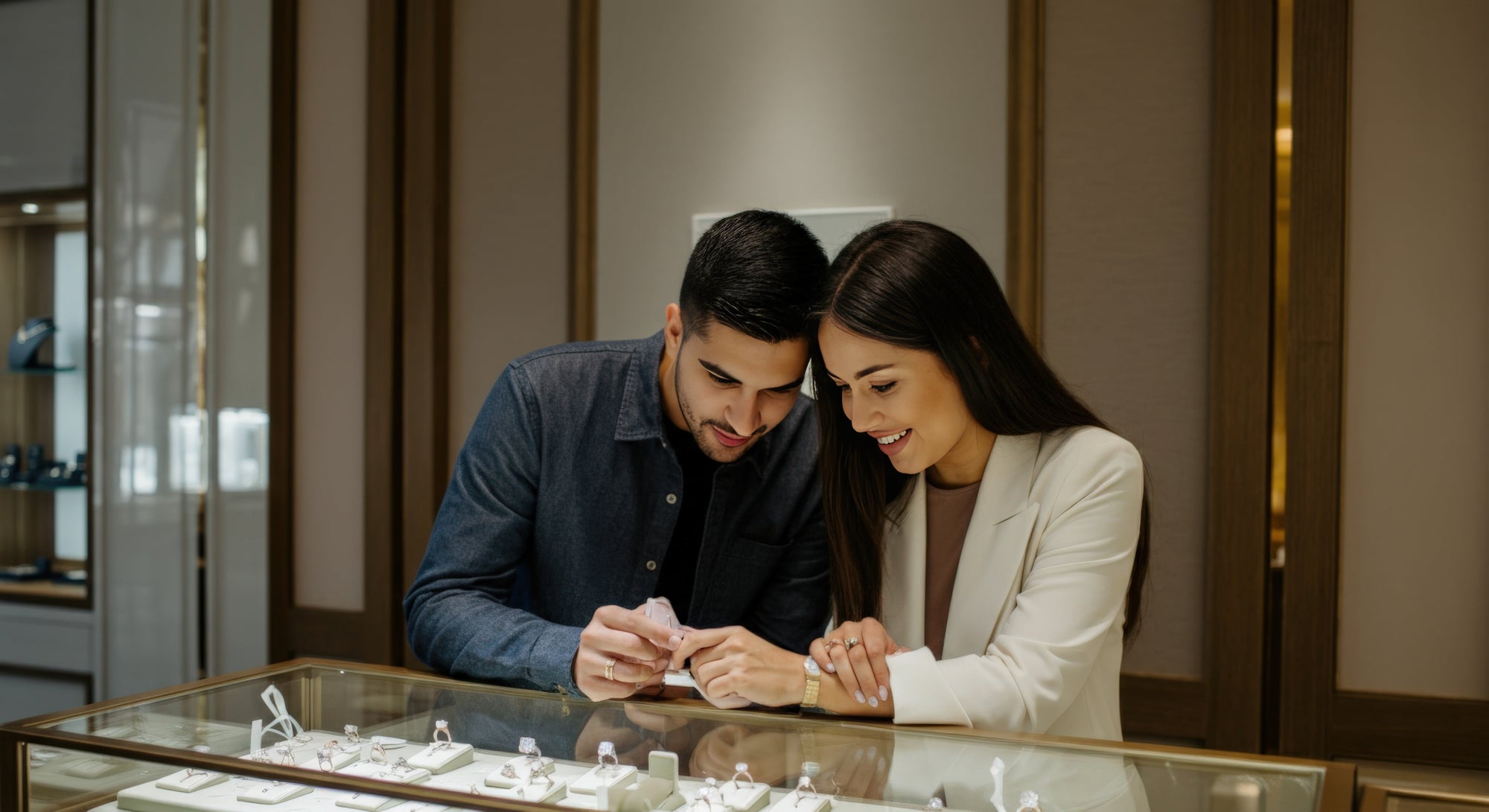 A couple shopping for an engagement ring