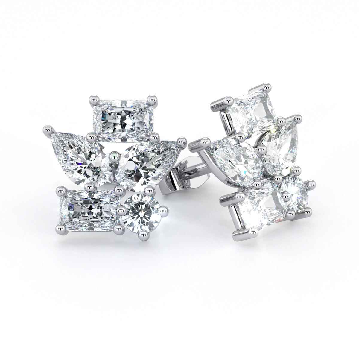 Floral | Double Baguette, Double Pear &amp; Round Diamond Earrings