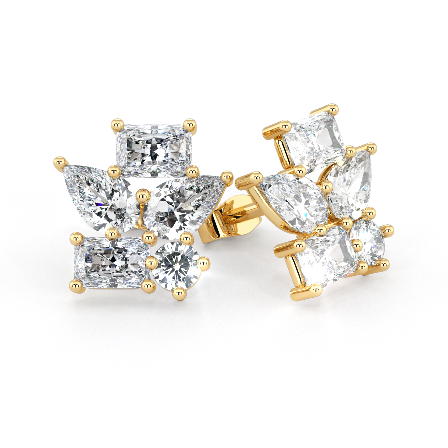 Floral | Double Baguette, Double Pear &amp; Round Diamond Earrings