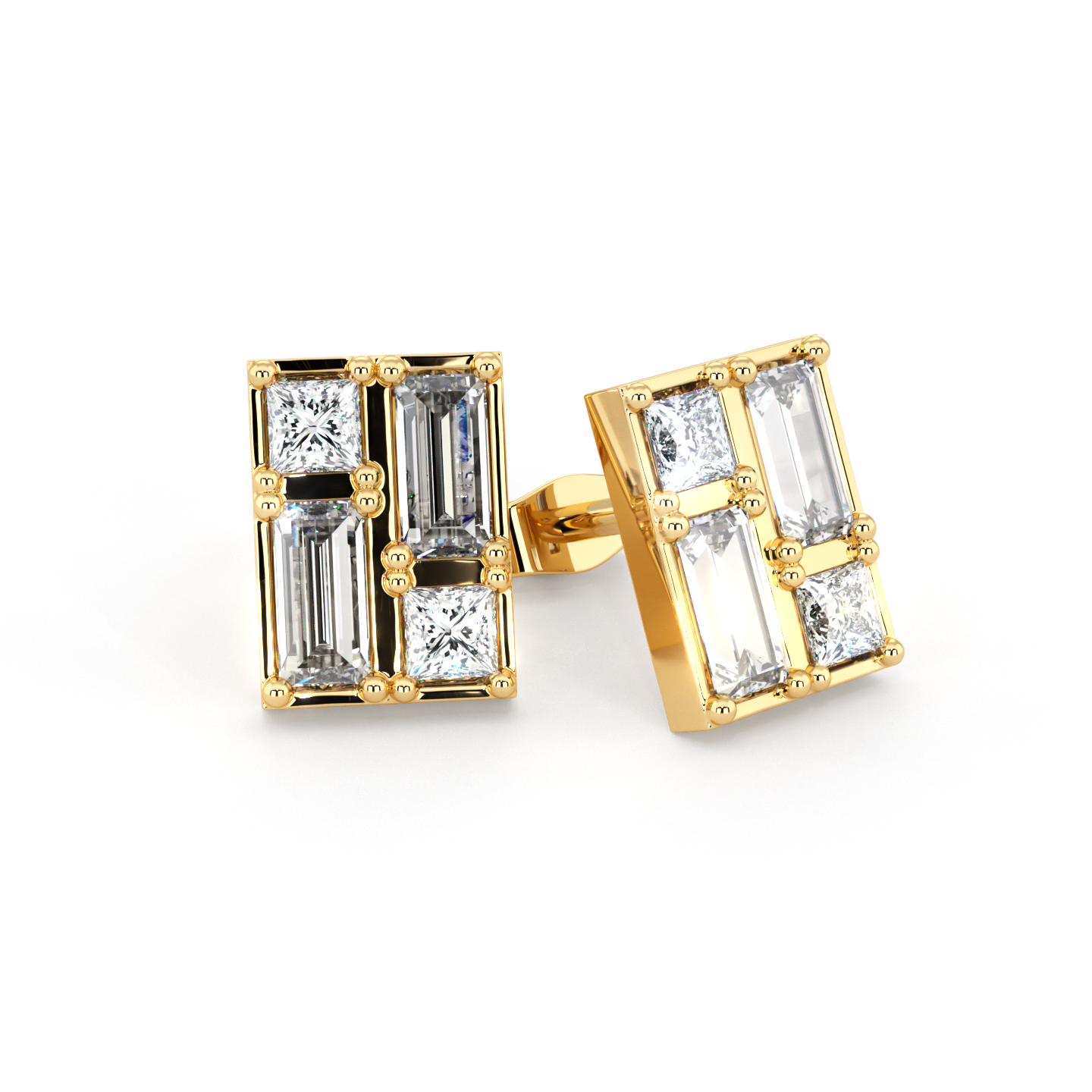 BAGUETTE | Princess &amp; Baguette Double Diamond Earrings