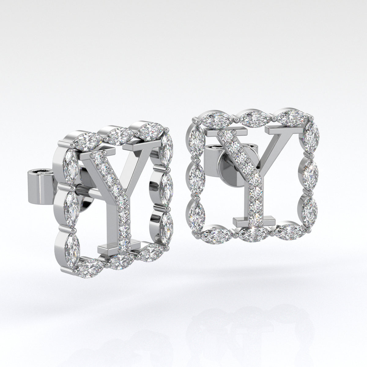 Y | White Diamond Halo Earrings