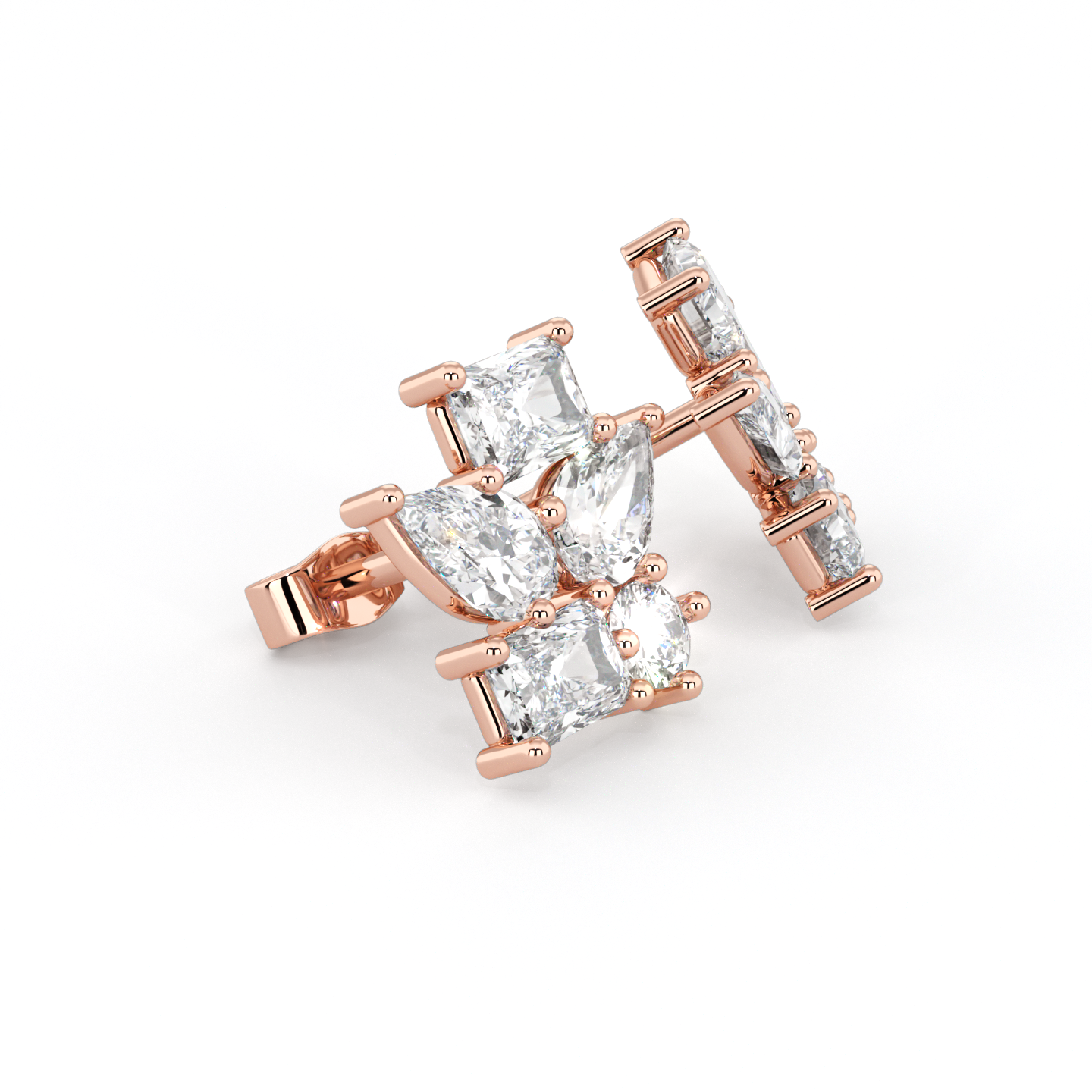 Floral | Double Baguette, Double Pear &amp; Round Diamond Earrings