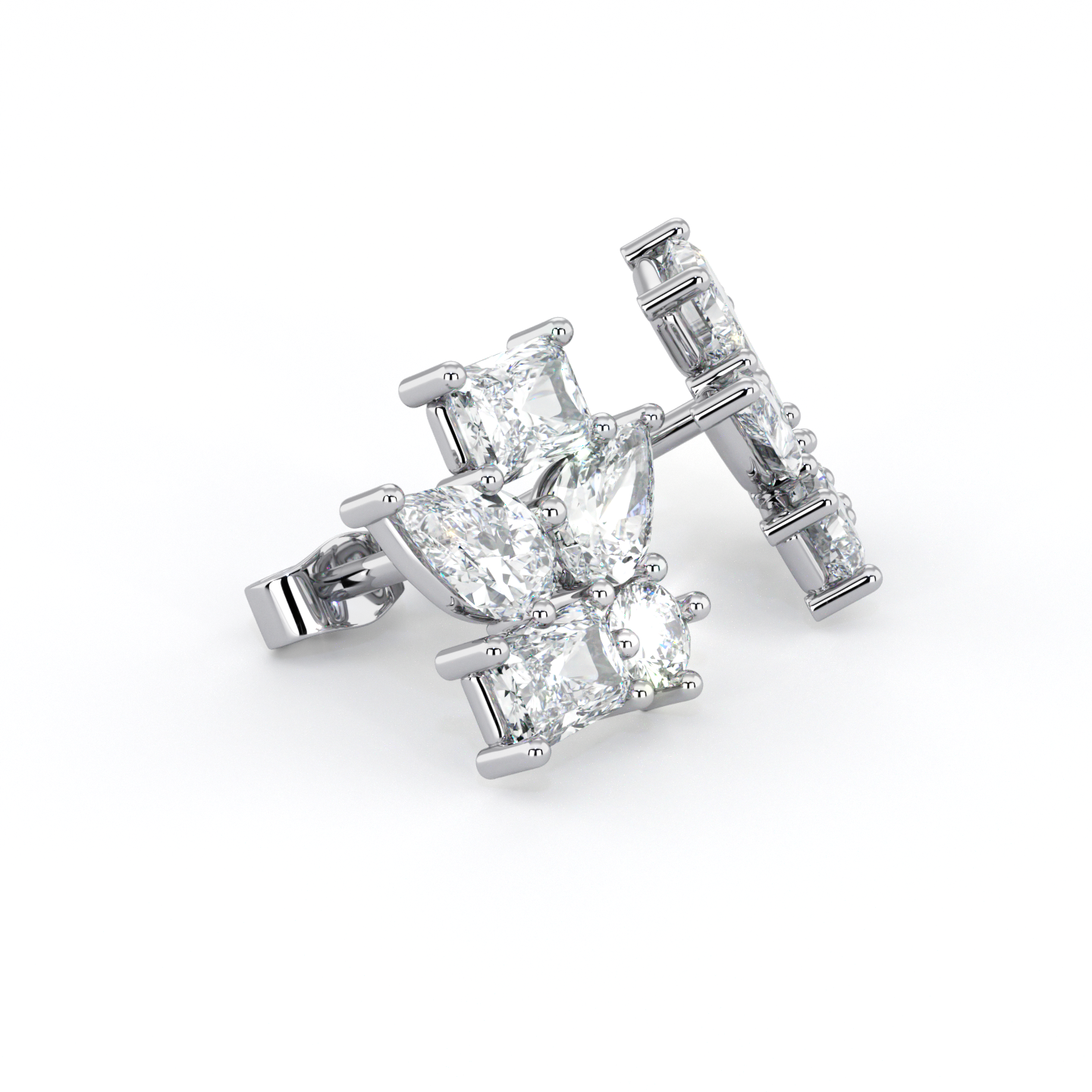 Floral | Double Baguette, Double Pear &amp; Round Diamond Earrings