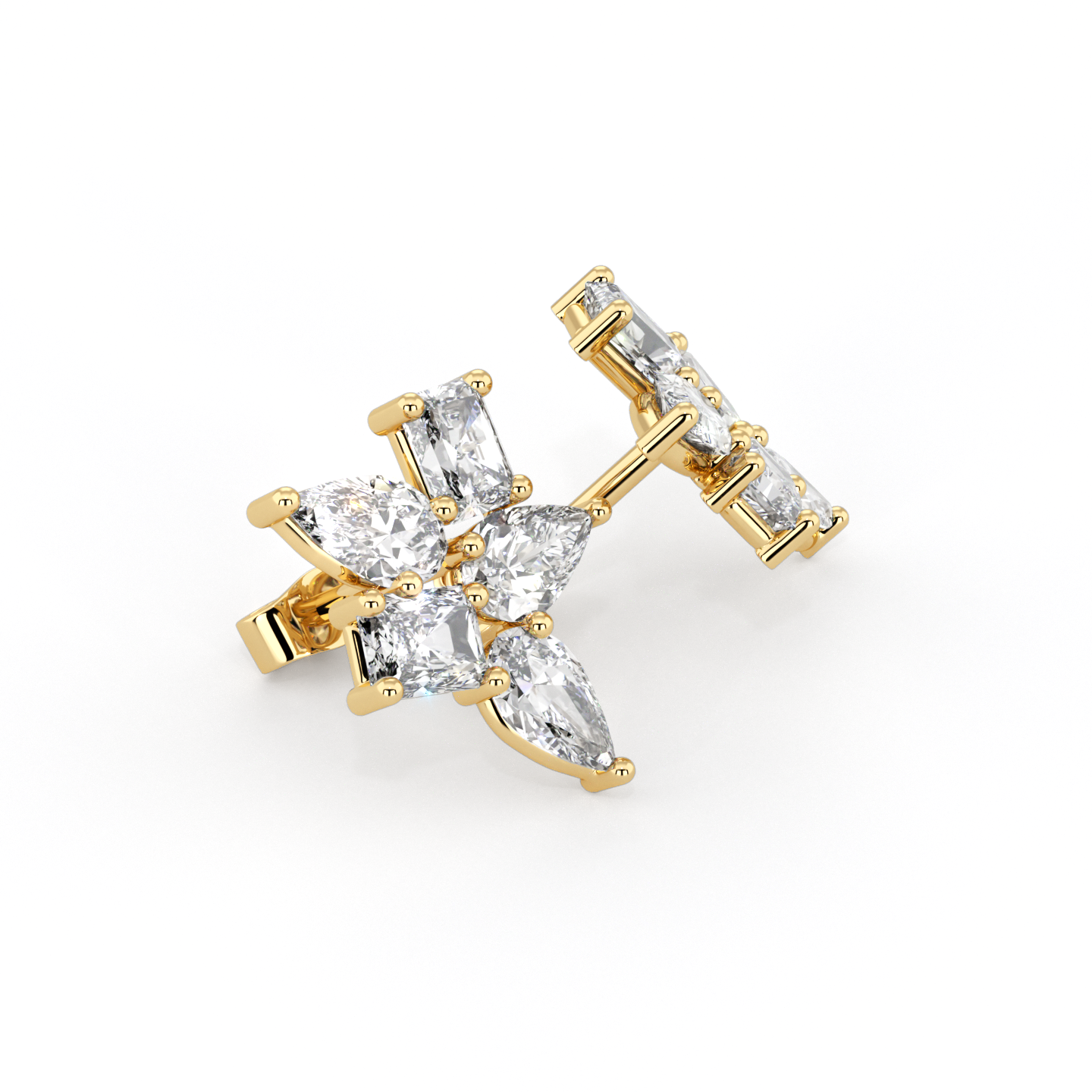 Floral | Scattered Baguette &amp; Pear Diamond Earrings