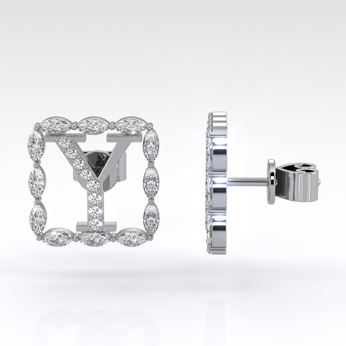 Y | White Diamond Halo Earrings