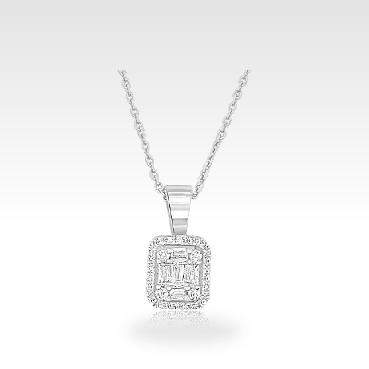 Baguette Small Cluster Pendant in 14ct white gold with round diamonds