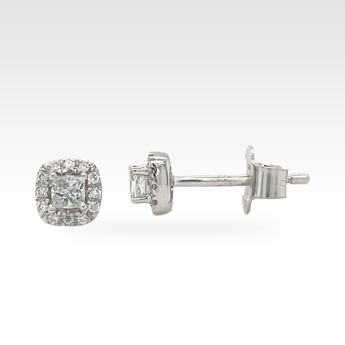 Princess Cut Diamond Halo Earrings in 18ct white gold