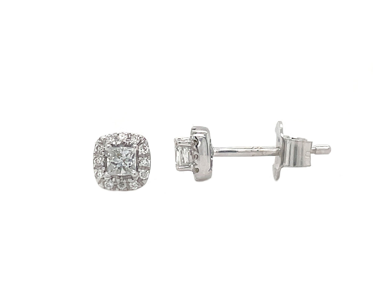 Princess Cut Diamond Halo Earrings