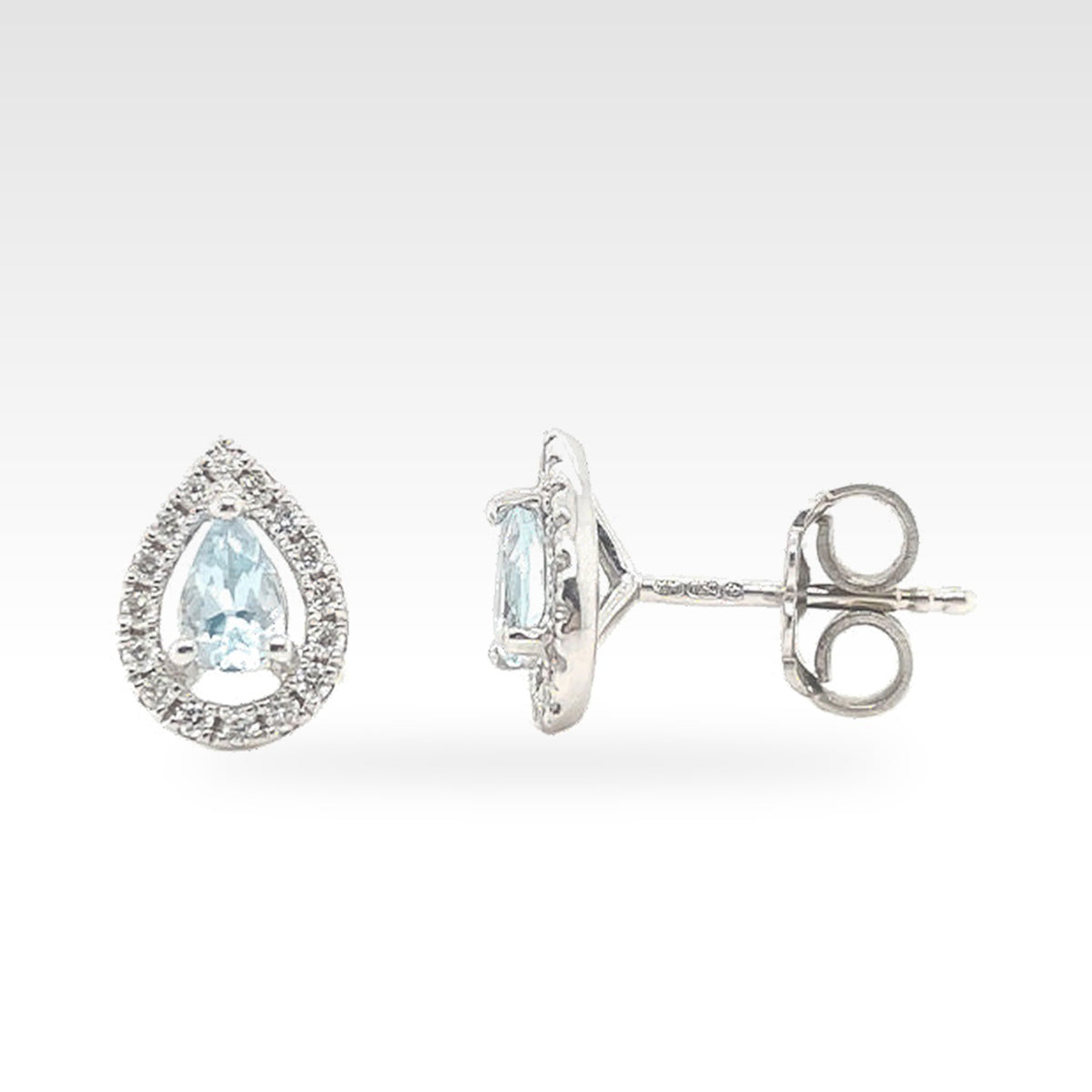 18ct White Gold Aquamarine Earrings with round diamonds