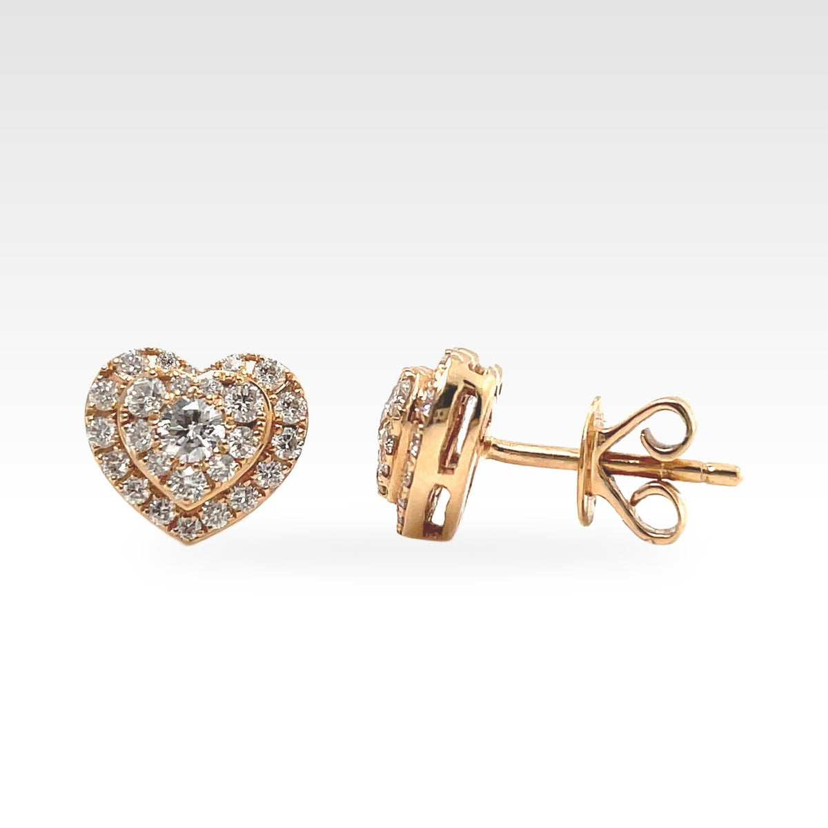 Eternal Clustered Heart Stud Earrings in 18ct rose gold with round diamonds