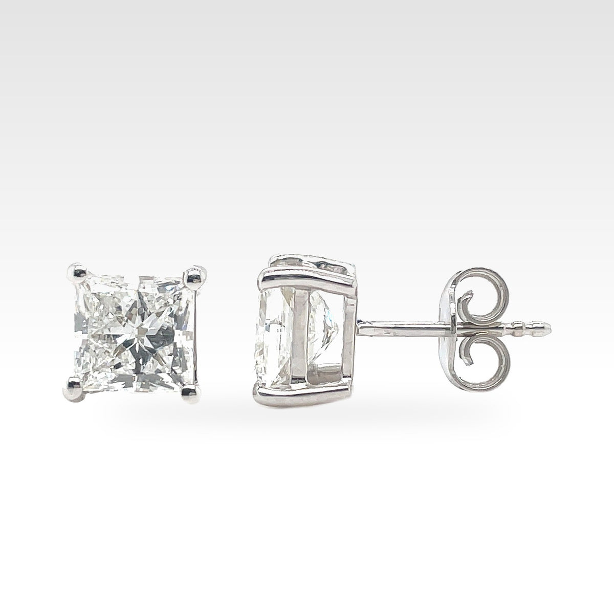 18ct Princess Cut Earrings in 18ct white gold