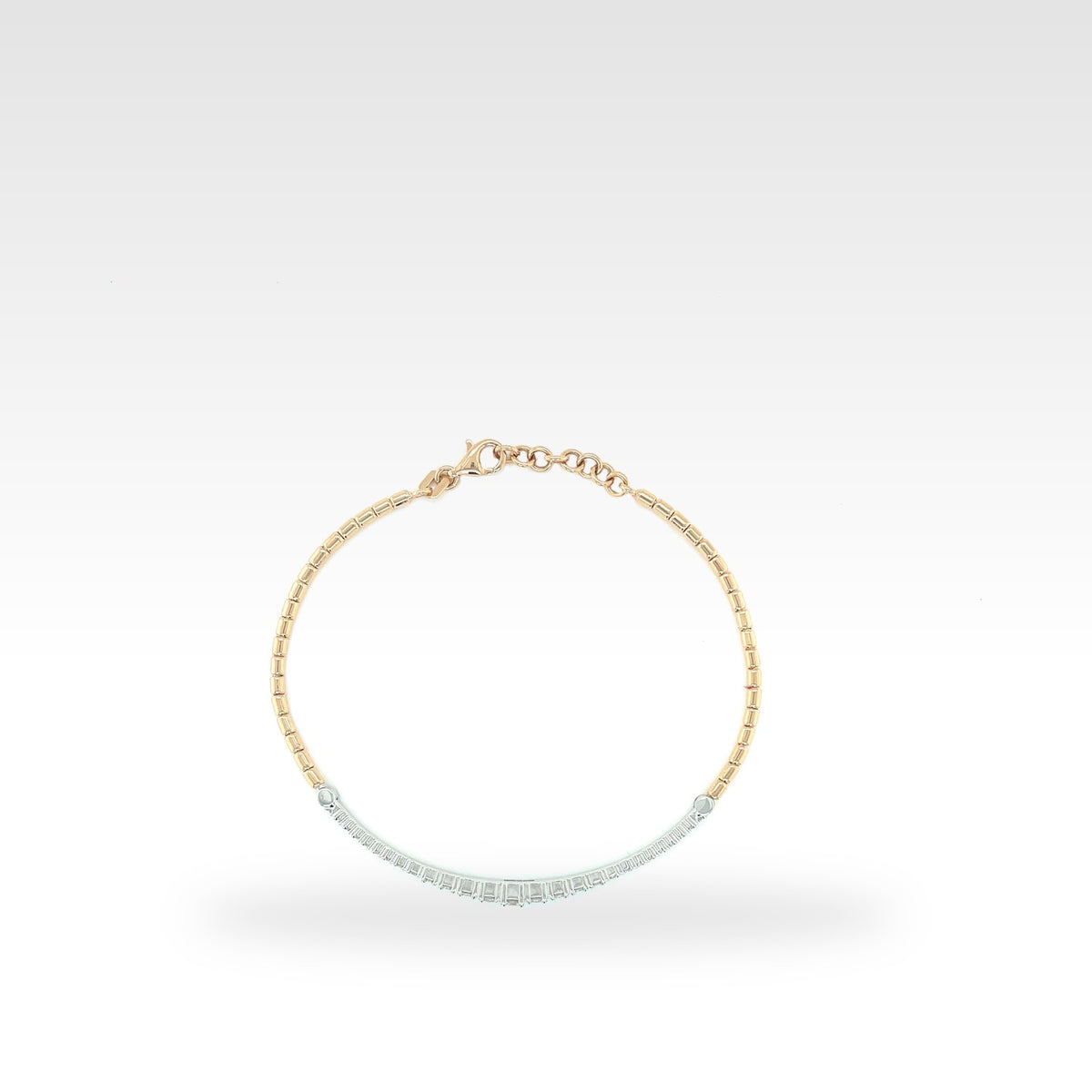 Regal 18ct Rose Taper Out Bracelet in 18ct rose gold with round diamonds, view 2