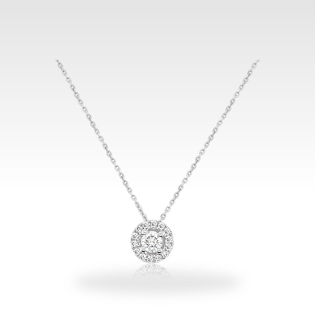 18ct Round Halo Necklace in 18ct white gold with diamonds