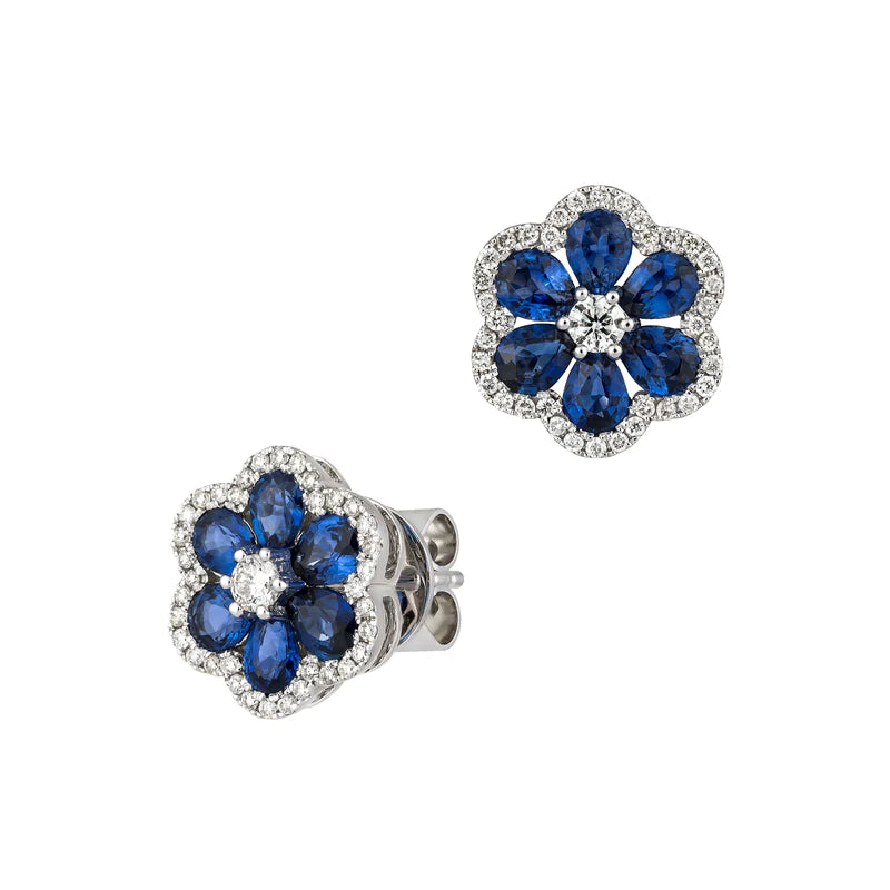 Pendientes de oro blanco de 18 quilates con zafiros azules y diamantes 