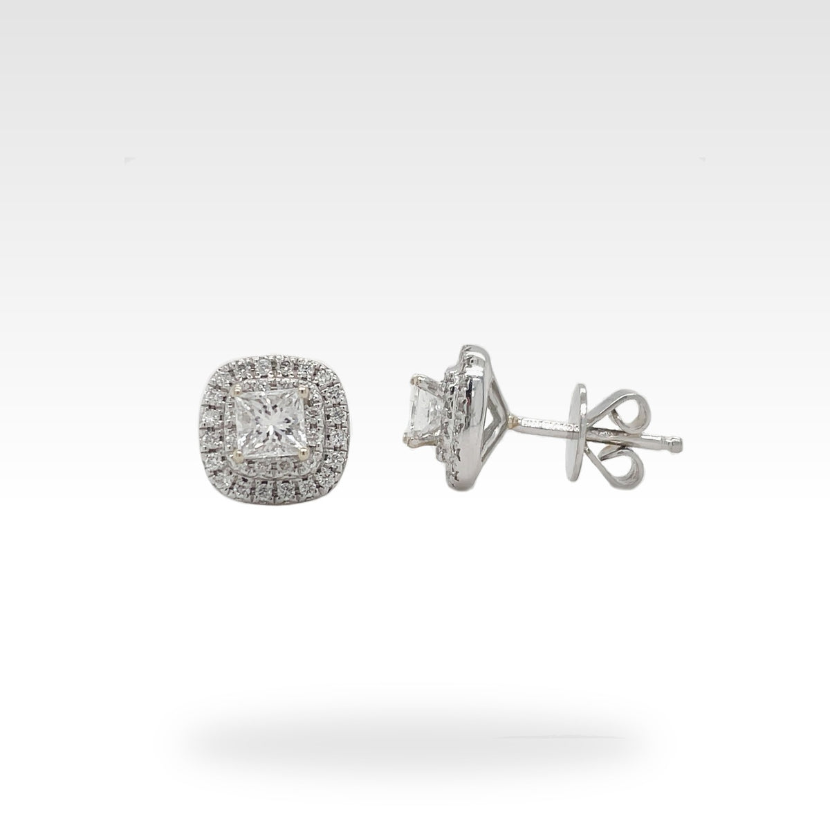 18ct Princess cut Double Halo Earrings in 18ct white gold with diamonds