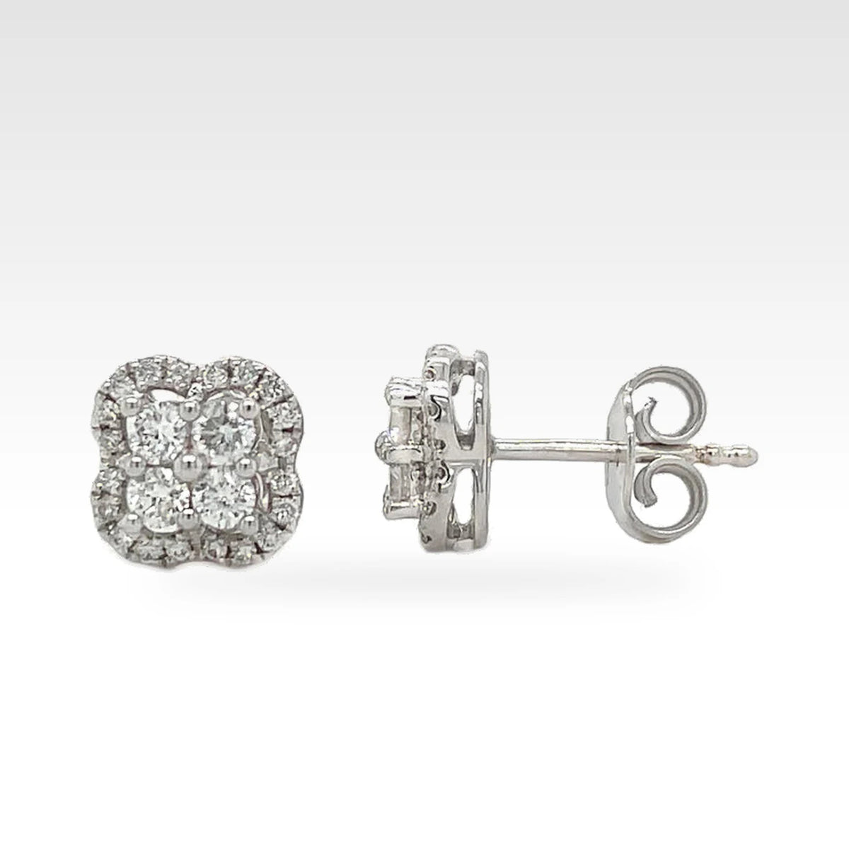 Floral Halo Diamond Stud Earrings