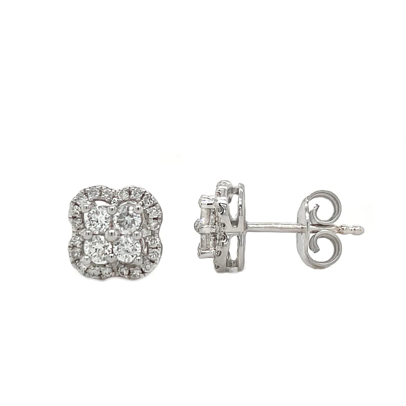 Aretes de diamantes con halo de flor de 18 quilates