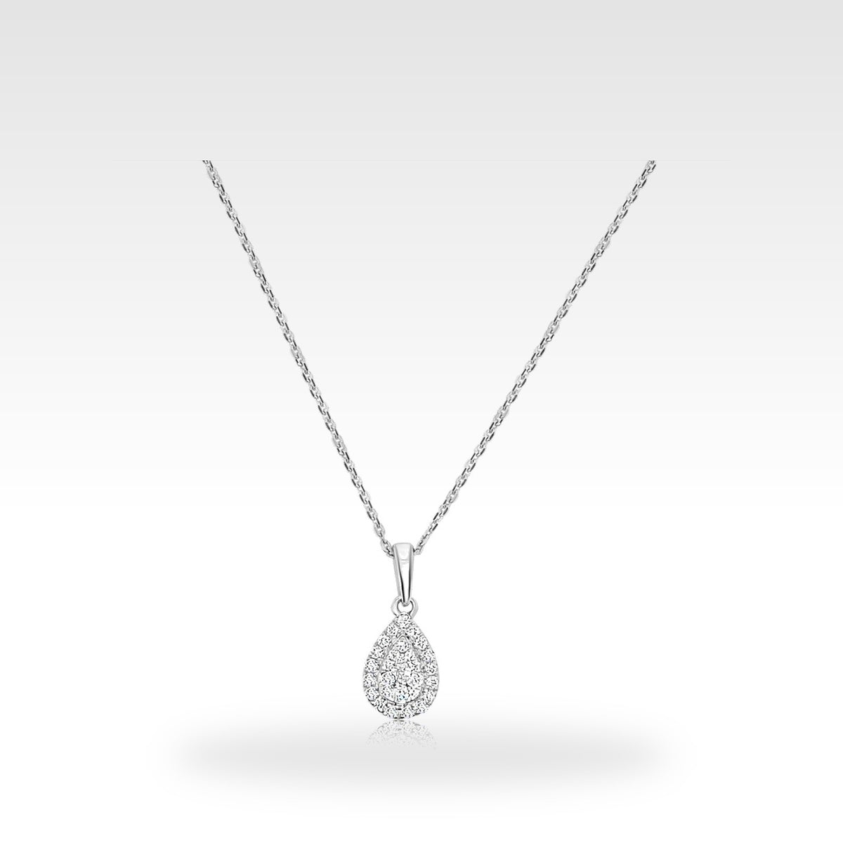 Pear Cluster Halo Pendant in 18ct white gold with diamonds