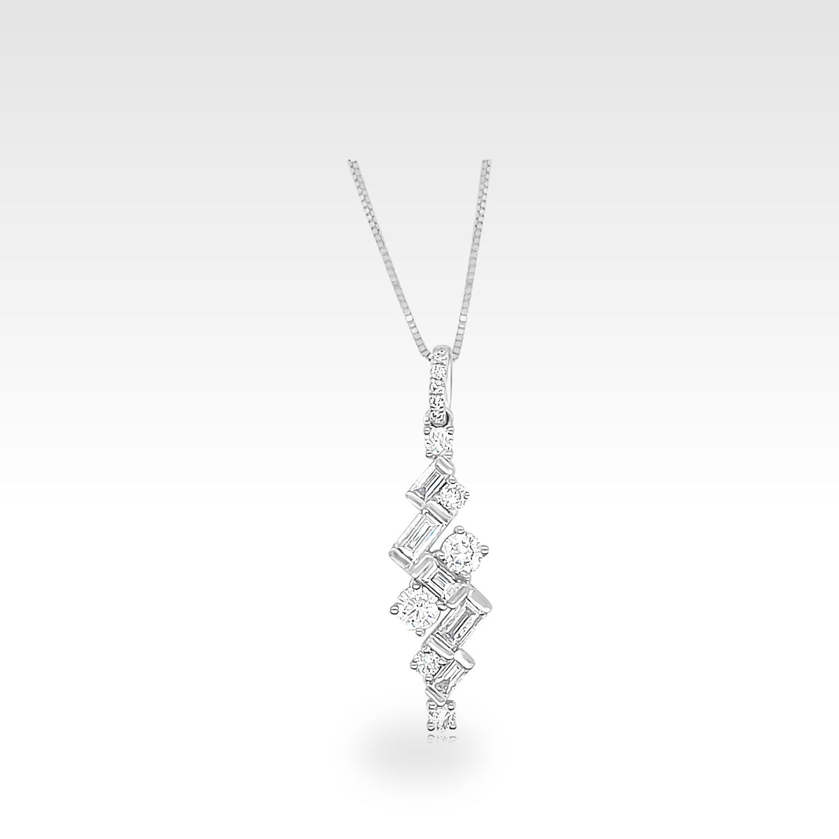Baguette 18ct Shaped Necklace in 18ct gold with round diamonds