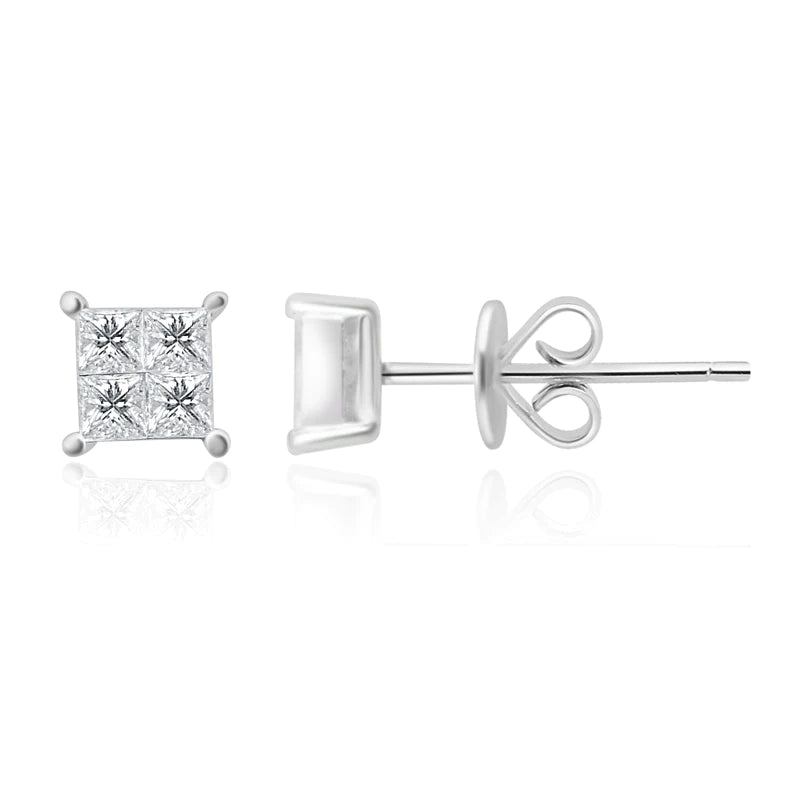 Princess Cut Cluster Earrings