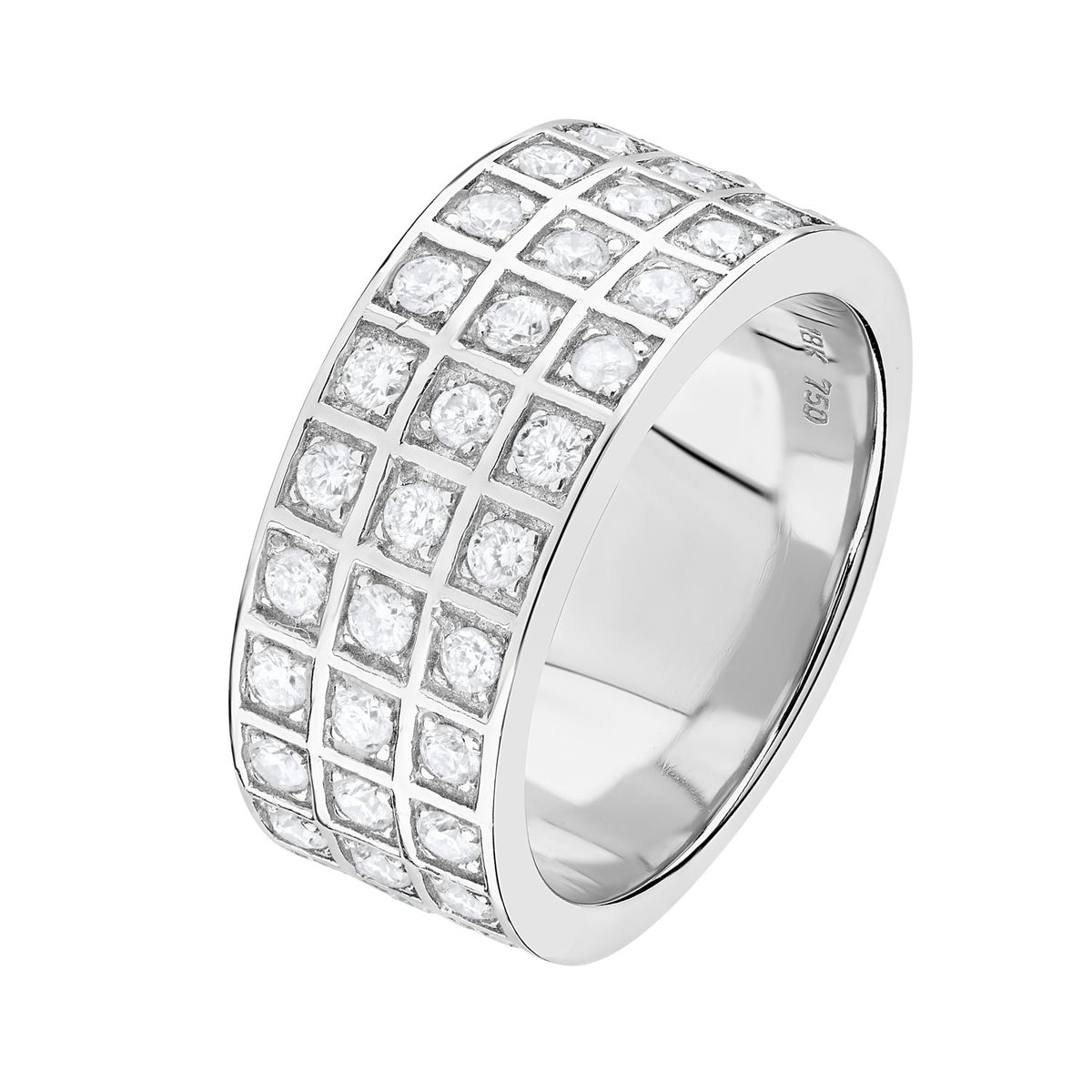 White Gold Diamond Ring 3 Row