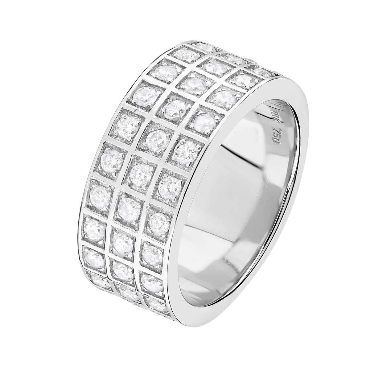 White Gold Diamond Ring 3 Row