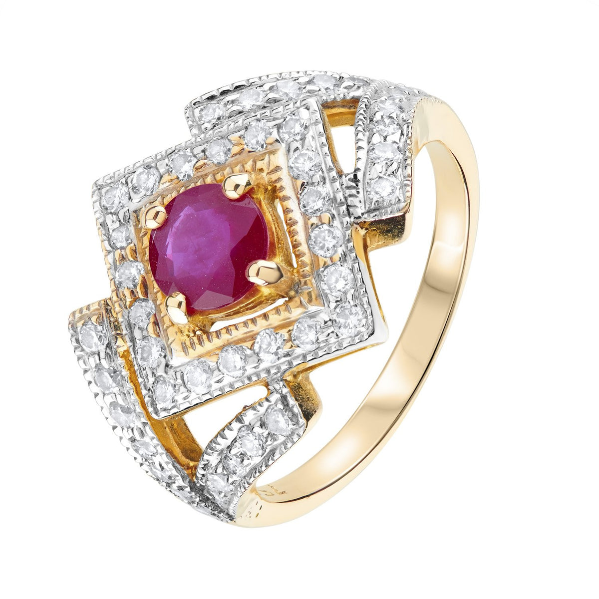 Yellow Gold Diamond Ring set with a Ruby Centre