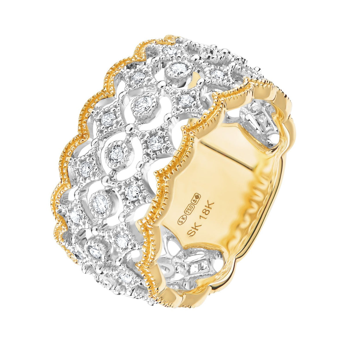 Yellow &amp; White Gold Diamond Milgrain Ring