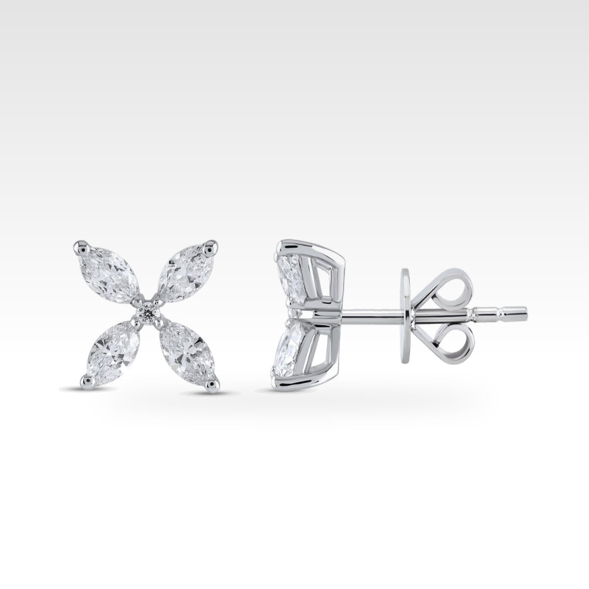 Floral Marquise Stud Earrings with diamonds
