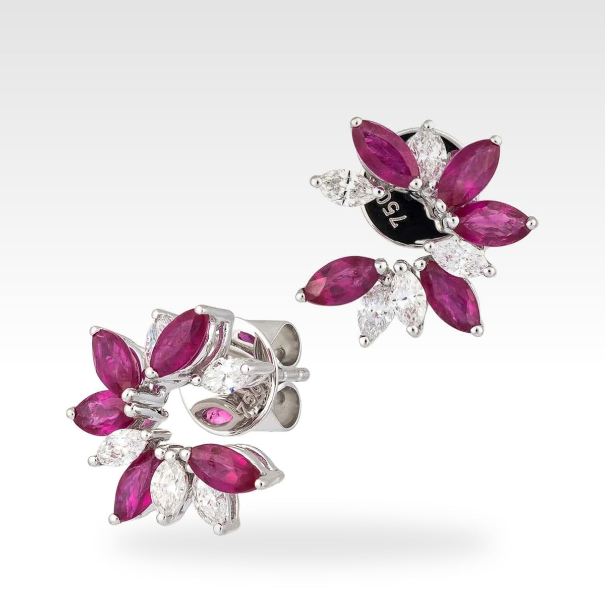 Rainbow Diamond & Ruby Stud Earrings in 18ct white gold