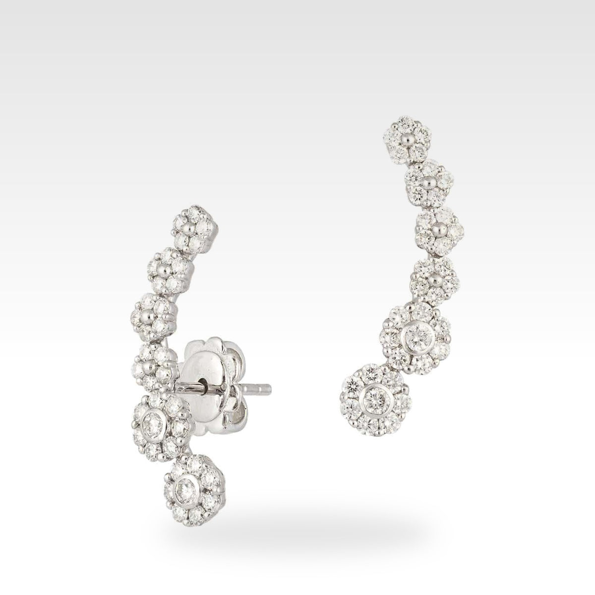 Regal Diamond Round Clusters Climber Earrings in 18ct white gold