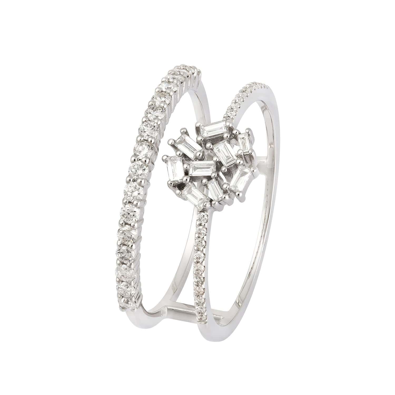 18ct White Gold Diamond Split Diamond Baguette