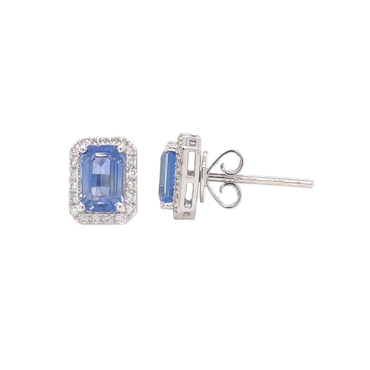 18ct Blue Topaz Emerald Shaped Earrings