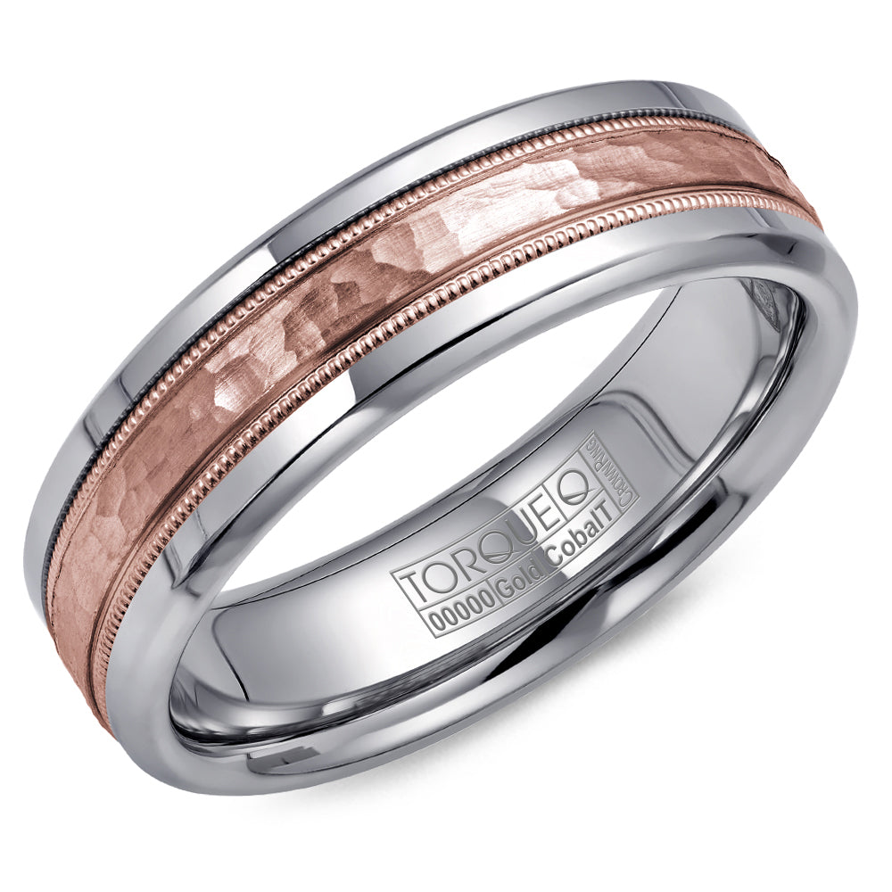 Cobalt &amp; Rose Gold Hammered Milgrain Ring