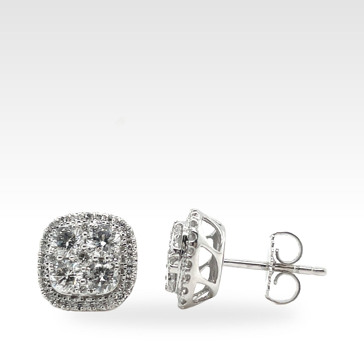 Floral Cluster Diamond Stud Earrings in 14ct white gold