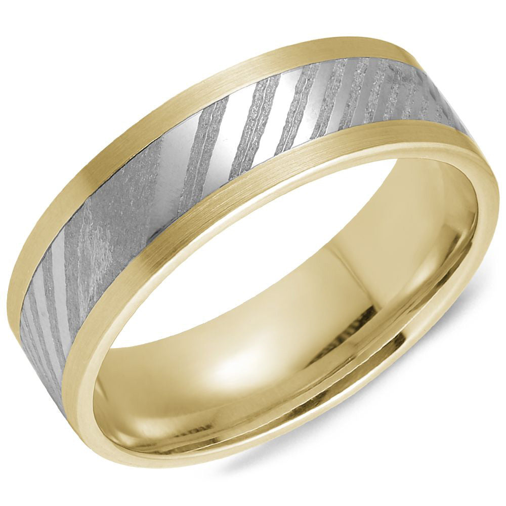 Damascus Steel &amp; Yellow Gold Edge Ring