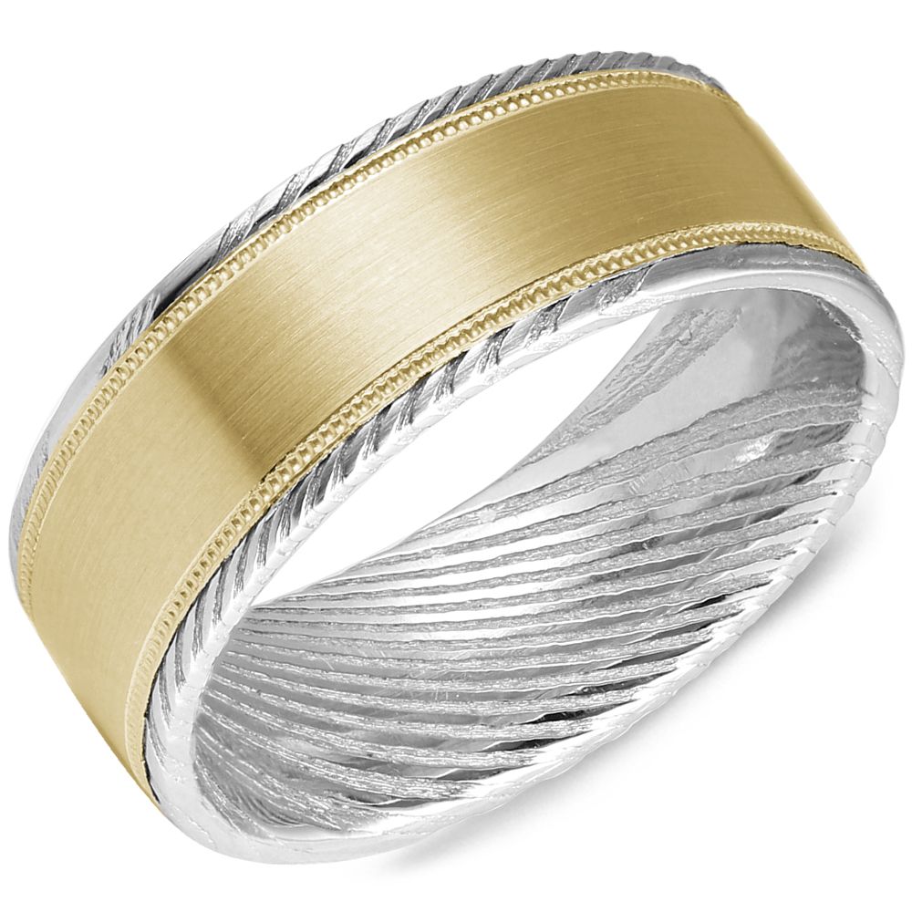 Damascus Steel &amp; Brushed Centre Ring