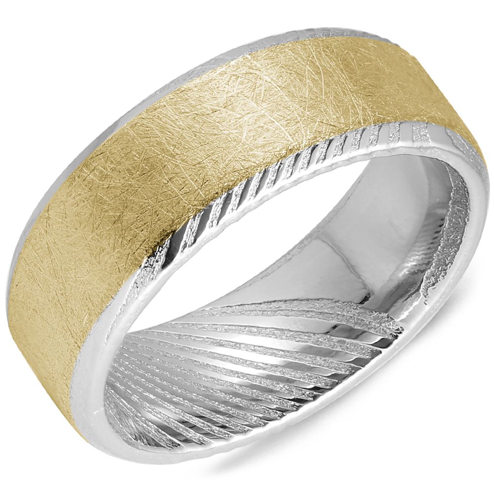 Damascus Steel &amp; Scratched Centre Finish Ring